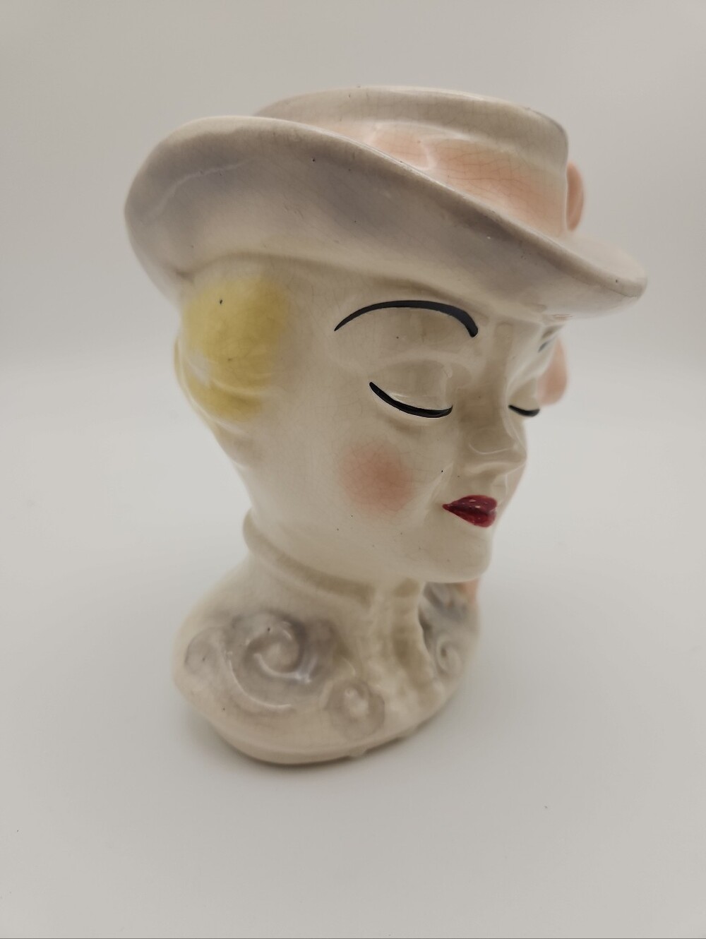 Vintage Lady Head Vase Riding Outfit Hat 6.5" Unmarked - Picture 3 of 9